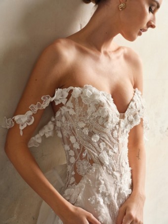 Maggie Sottero  Style #WICKLOW (24SS834A01 - Unlined bodice, glitter tulle and texture tulle 3) #2 Ivory over Blush (gown with Natural Illusion) thumbnail