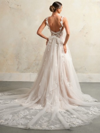 Maggie Sottero  Style #WICKLOW (24SS834A01 - Unlined bodice, glitter tulle and texture tulle 3) #1 Ivory over Blush (gown with Natural Illusion) thumbnail