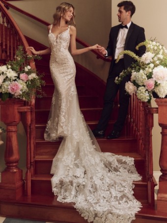 Maggie Sottero  Style #ADRIAN (25SS272A01 - Unlined Bodice, Chantilly Lace and Glitter Tulle) #1 Ivory over Nude (gown with Natural Illusion) thumbnail