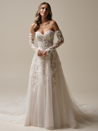 Maggie Sottero  Style #JENASCIA (25SW365A01 - Slit, Unlined bodice, Glitter tulle) #2 Ivory/Silver Accent over Nude (gown with Natural Illusion) thumbnail