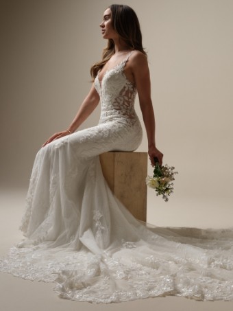 Maggie Sottero  Style #KEEGAN (25MK264A01 - Unlined bodice, Sleeveless, Aurora glitter tulle) #4 Ivory (gown with Natural Illusion) thumbnail