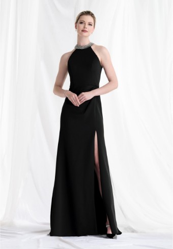 Morilee | MGNY Style #Beaded Collar Halter Neck Fit and Flare Evening Gown Style 73171 #7 Slate thumbnail