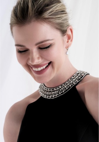 Morilee | MGNY Style #Beaded Collar Halter Neck Fit and Flare Evening Gown Style 73171 #2 Slate thumbnail