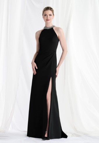 Morilee | MGNY Style #Beaded Collar Halter Neck Fit and Flare Evening Gown Style 73171 #5 Slate thumbnail