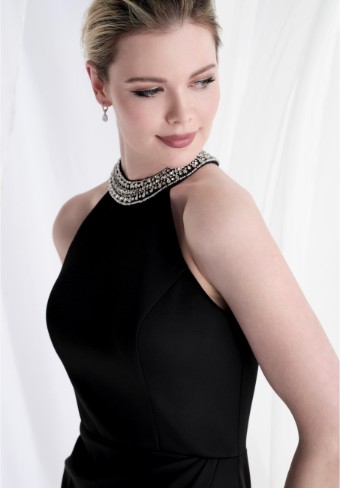 Morilee | MGNY Style #Beaded Collar Halter Neck Fit and Flare Evening Gown Style 73171 #1 Slate thumbnail