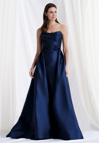 Morilee | MGNY Style #Cat Eye Column Mikado Evening Gown with Detachable Overskirt Style 73155 #0 Charcoal thumbnail