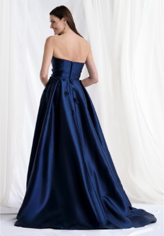 Morilee | MGNY Style #Cat Eye Column Mikado Evening Gown with Detachable Overskirt Style 73155 #5 Charcoal thumbnail